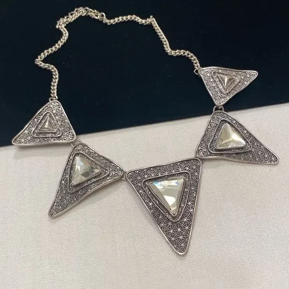 Vintage Silver Mod Mirrored Spiky Necklace